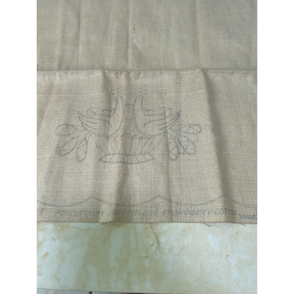 VTG Birds Wonder Art Stamped Linen Italian Cutwork Towels Embroider Template